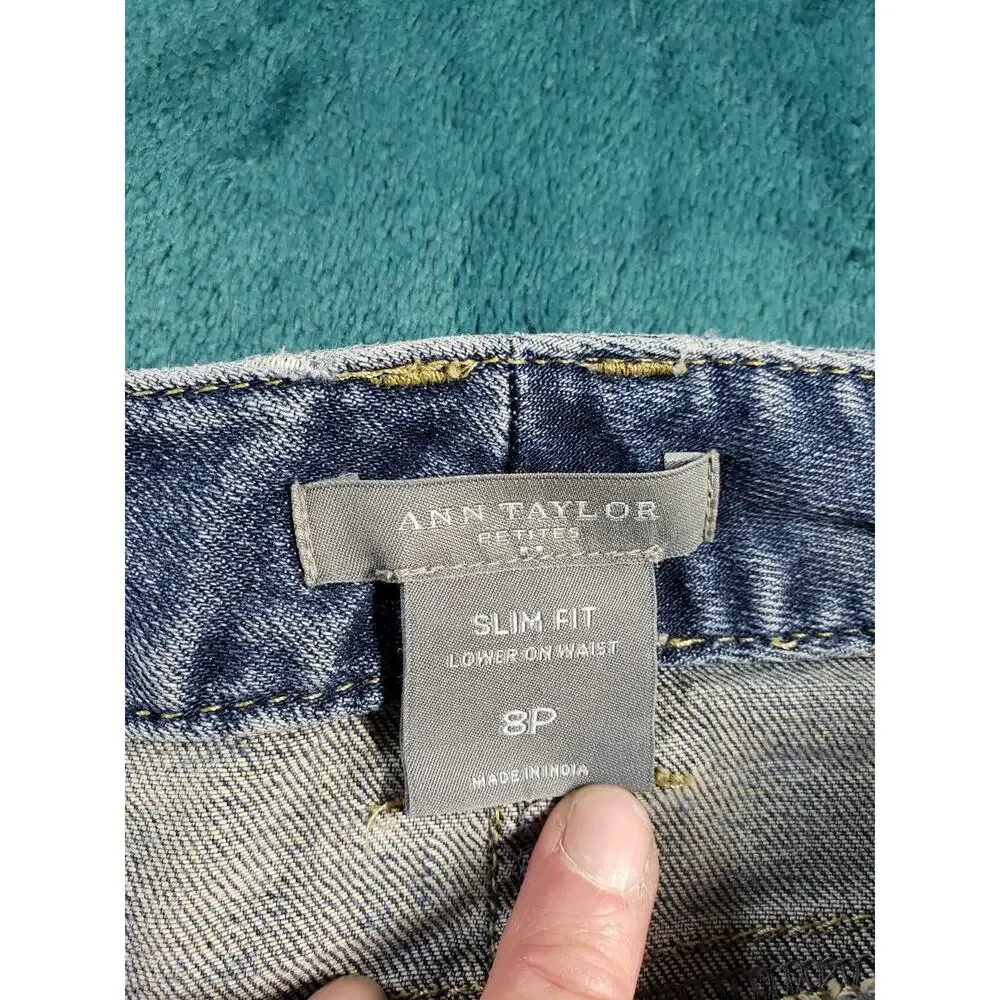 Ann Taylor Jeans Size 8 Petite Women Blue Pants Denim Stretch Mid Rise Wide Leg